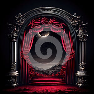 Empty stage with red curtain