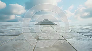 Generative AI Empty triangle shape stone tiles floor with sky business concept.