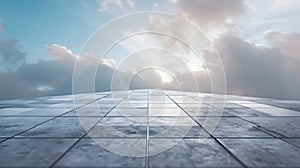 Generative AI Empty triangle shape stone tiles floor with sky business concept.