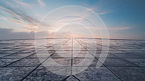 Generative AI Empty triangle shape stone tiles floor with sky business concept.