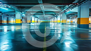 Generative AI Empty underground parking lot in modern building. business concept.