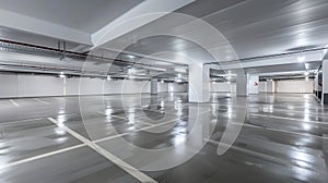 Generative AI Empty underground parking lot in modern building. business concept.