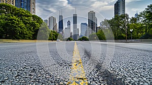 Generative AI Empty urban asphalt road exterior with city buildings background. New modern highway concrete constr