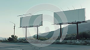 Generative AI Empty white horizontal wide billboards at the roadside for mock up business concept.