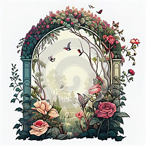 Generative AI: enchanted fairy tale arch with flowers