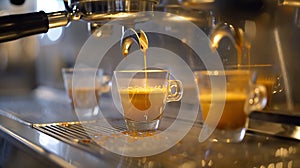 Generative AI Espresso machine pouring fresh coffee into cups at restaurant Coffee automatic machine making coffee