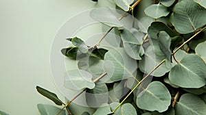 Generative AI Eucalyptus plant leaves Fresh Eucalyptus close up on light green background scented essential oil Ar