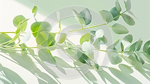 Generative AI Eucalyptus plant leaves Fresh Eucalyptus close up on light green background scented essential oil Ar