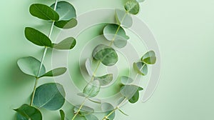 Generative AI Eucalyptus plant leaves Fresh Eucalyptus close up on light green background scented essential oil Ar