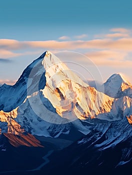 Generative AI Evening sky over snow capped peak of spectacular Annapurna South at sunset Beautiful landscape of ma