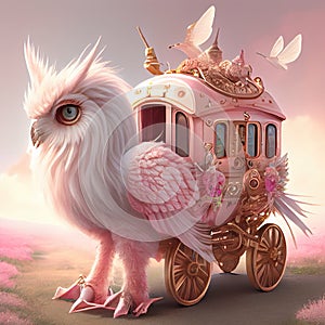 Generative AI:fairytale pink carriage with beautiful animal in an enchanted landscape