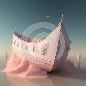Generative AI: fantasy whimsical pink pastel sailboat
