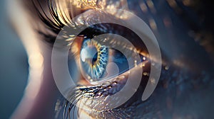 Generative AI Female Eye with Extreme Long False Eyelashes Eyelash Extensions Makeup Cosmetics Beauty Close up Mac