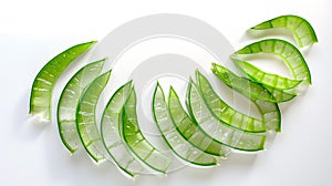 Generative AI Flat lay Top view of Aloe vera sliced isolated on white background business concept.