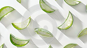 Generative AI Flat lay Top view of Aloe vera sliced isolated on white background business concept.