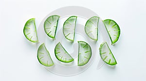 Generative AI Flat lay Top view of Aloe vera sliced isolated on white background business concept.