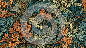 Generative AI, Floral colorful pattern. William Morris inspired natural plants and flowers background, vintage illustration.