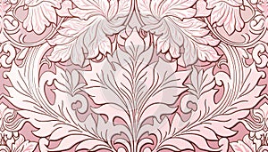 Generative AI, Floral colorful pattern. William Morris inspired natural plants and light pink flowers background, vintage