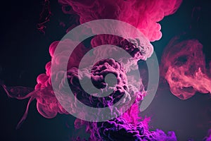 Generative AI, Flowing liquid and smoke with splashes in magenta and purple color. Bright pink fluid banner, 3D effect, modern