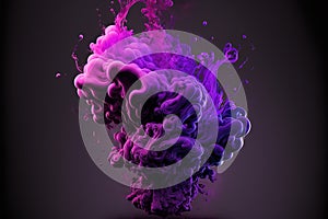 Generative AI, Flowing liquid and smoke with splashes in magenta and purple color. Bright pink fluid banner, 3D effect, modern