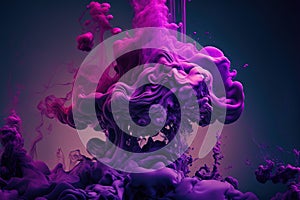 Generative AI, Flowing liquid and smoke with splashes in magenta and purple color. Bright pink fluid banner, 3D effect, modern