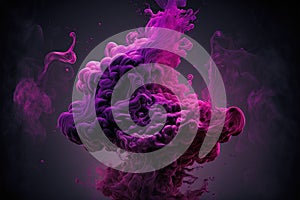 Generative AI, Flowing liquid and smoke with splashes in magenta and purple color. Bright pink fluid banner, 3D effect, modern