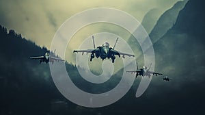 Generative AI four fighter planes in flight