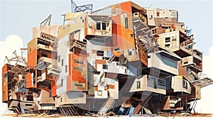Generative AI, Fragmented Illusion: A Deconstructivist Building Design photo