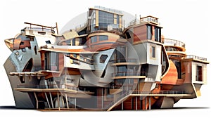 Generative AI, Fragmented Illusion: A Deconstructivist Building Design photo