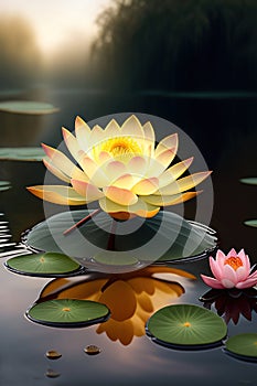 Generative AI: Fresh  waterlilly in the lake close up