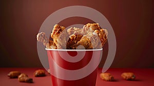 Generative AI Fried Chicken wings and legs Bucket full of crispy kentucky fried chicken on brown background busine