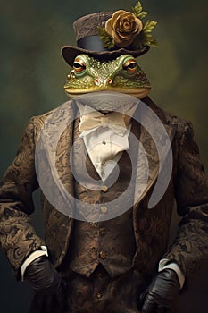 Generative AI. Frog elegantly dressed, Victorian