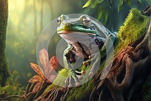 Generative AI. Frog in mystery fairytale forest