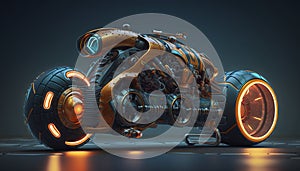 Generative AI of a futuristic chopper motorcycle isolated on dark background