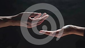 Generative AI Give two hands with nothing on both on dark background with copy space Closeup receiving gesture of
