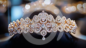 Generative AI Glamorous Sparkling Gold Tiara with Intricate Design on Display business concept. photo