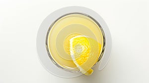 Generative AI Glass of Lemon juice or lemonade isolated on white background Top view Flat lay business concept.