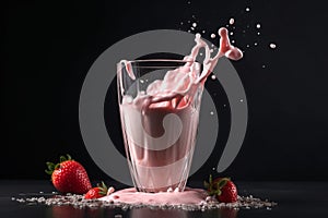 Generative ai. Glass of splashing strawberry milkshake