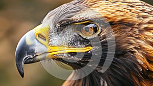 Generative AI Golden eagle head closeup Portrait of a bird of prey Close up business concept.