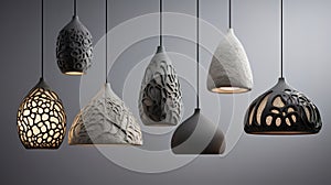 Generative AI, Grey sculpture hanging pendant lamp in wabi sabi style photo