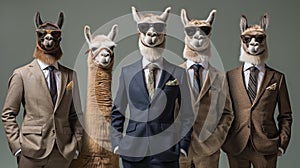 Generative AI, Group of business alpacas or lamas, funny animals. Individuality, independence