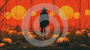 Generative AI, Halloween landscape background. Risograph glitch poster, chaosfunk