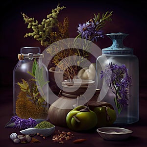 Generative AI: herbalism jars with lavender