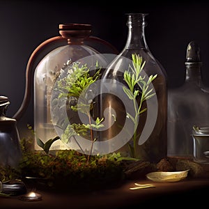 Generative AI: herbalism jars with tree