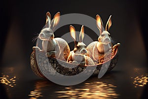 Generado 3 horóscopo conejos navegación sobre el canoa feliz chino nuevo 2023 de Agua conejo en 