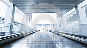 Generative AI A huge rectangular empty billboard mockup next to travelator in a modern airport departure area a wh