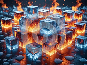 ice cubes burn in fire bright visualization