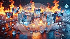 ice cubes burn in fire bright visualization