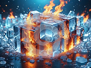 ice cubes burn in fire bright visualization