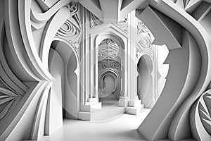 Generative AI illustration of abstract arabic architecture background. Computer digital drawing